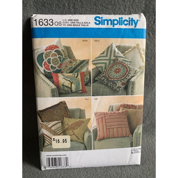 Simplicity Decorative Pillows Sewing Pattern 1633 - uncut - Picture 1 of 10
